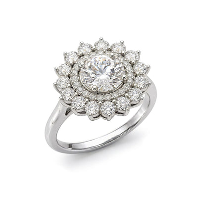 Floral Sunburst Double Halo Round Solitaire Ring — certified lab grown diamond ring from Vimora Diamonds
