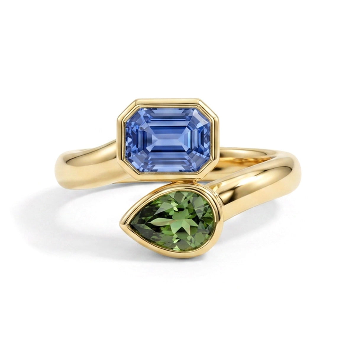 Emerald & Pear Toi et Moi Ring — emerald and pear lab grown diamond ring by Vimora Diamonds