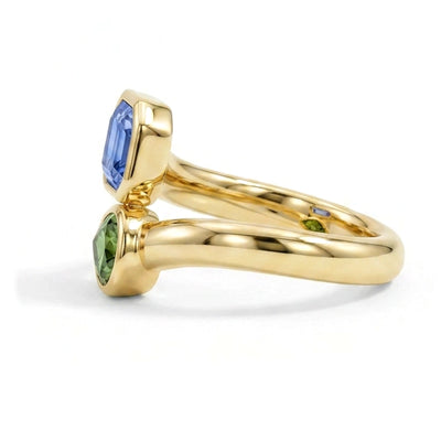 Emerald & Pear Toi et Moi Ring in IGI certified lab grown diamond and BIS hallmarked gold