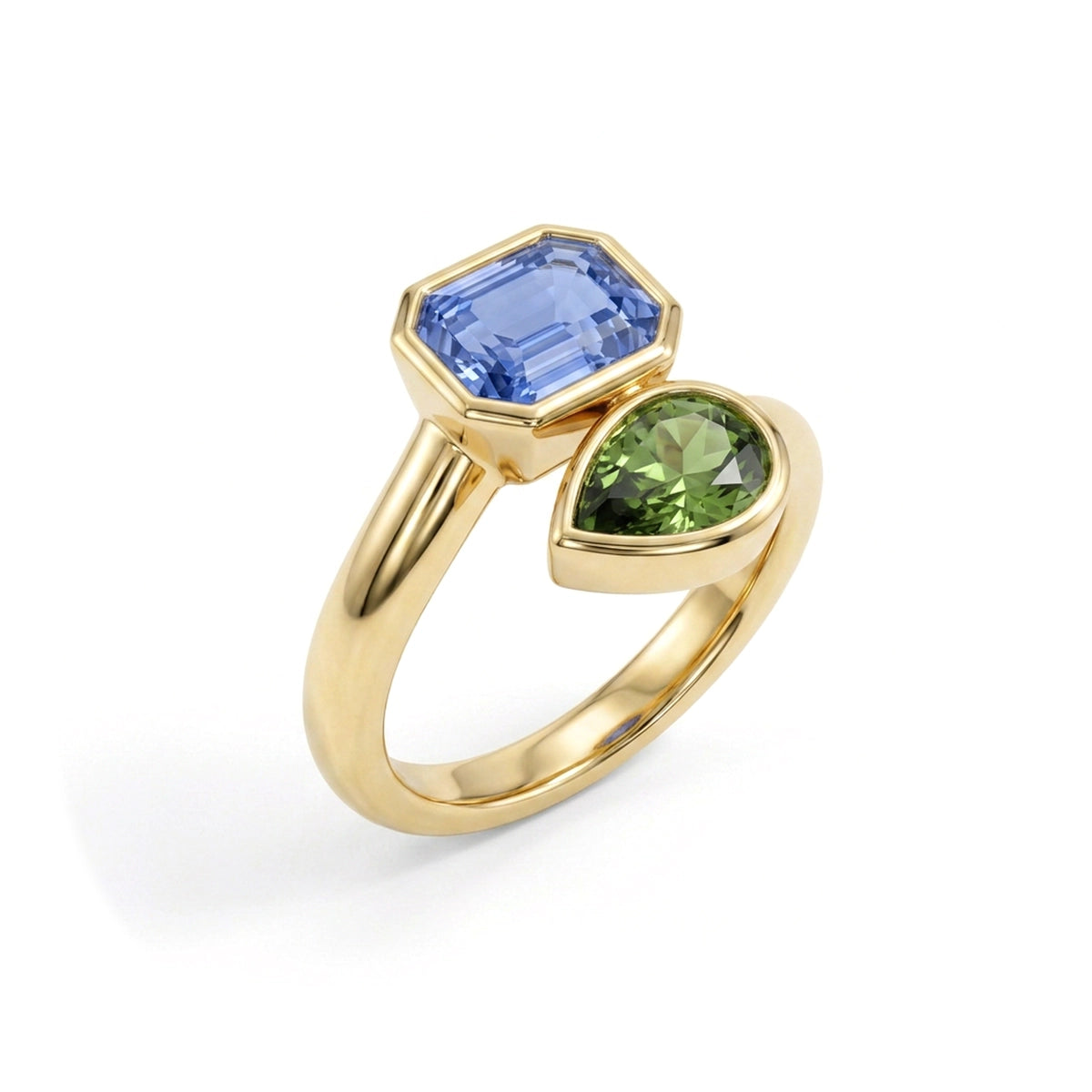 Emerald & Pear Toi et Moi Ring — emerald and pear lab grown diamond ring in 9K, 14K or 18K gold