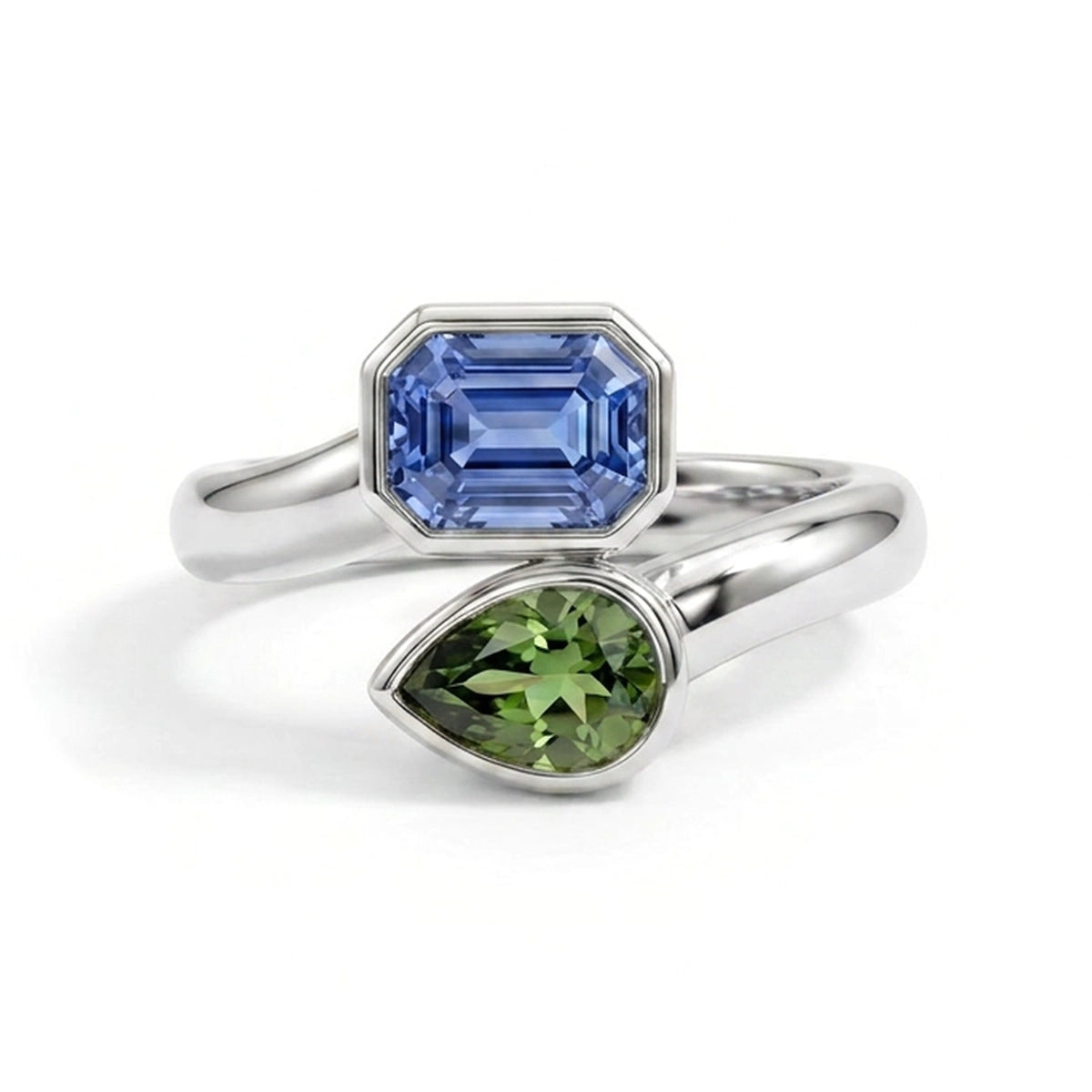 Emerald & Pear Toi et Moi Ring — emerald and pear lab grown diamond ring in solid hallmarked gold