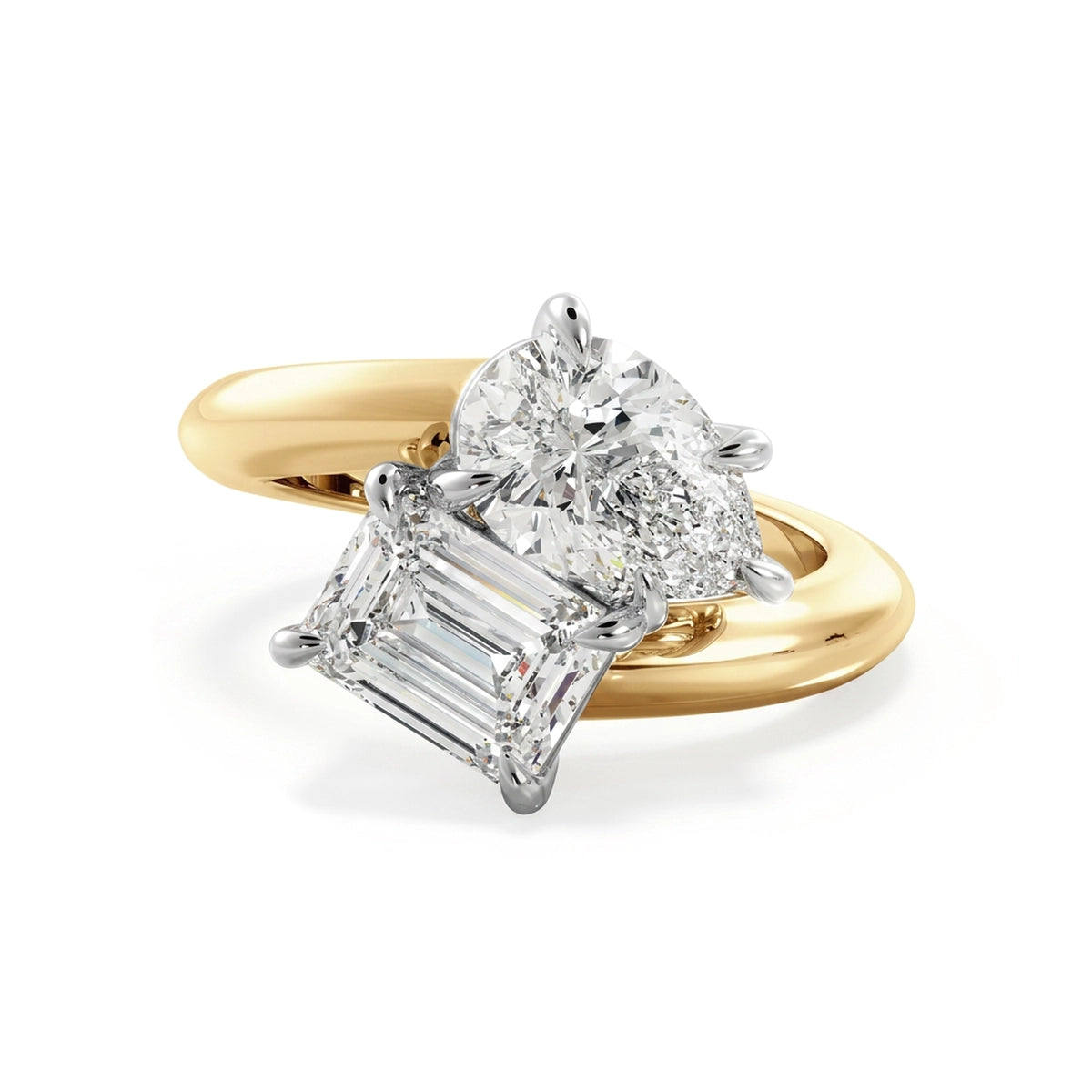 Pear & Emerald Crossover Toi et Moi Ring — emerald and pear lab grown diamond ring by Vimora Diamonds