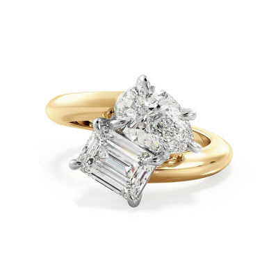 Pear & Emerald Crossover Toi et Moi Ring — emerald and pear lab grown diamond ring by Vimora Diamonds