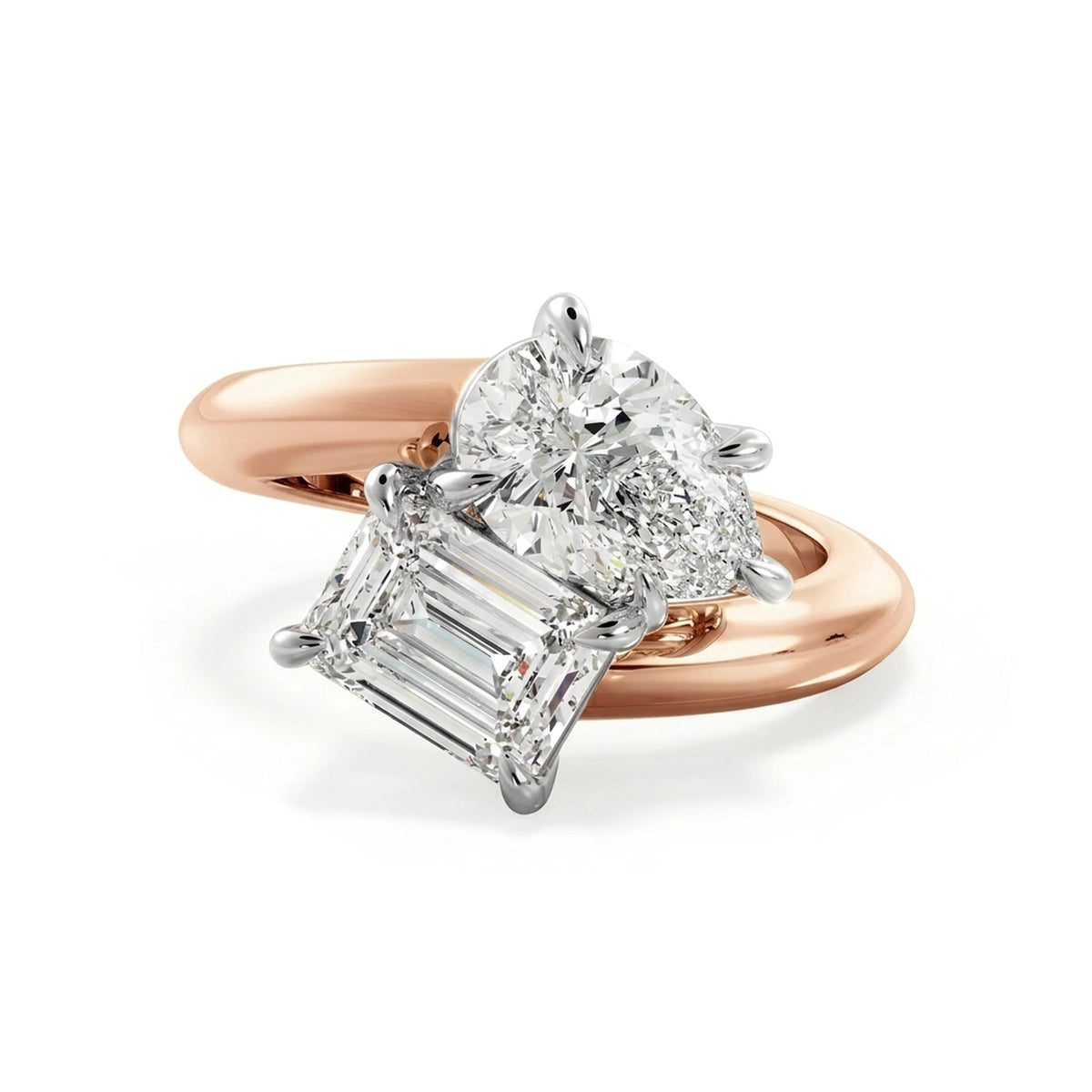 Pear & Emerald Crossover Toi et Moi Ring — certified lab grown diamond ring from Vimora Diamonds