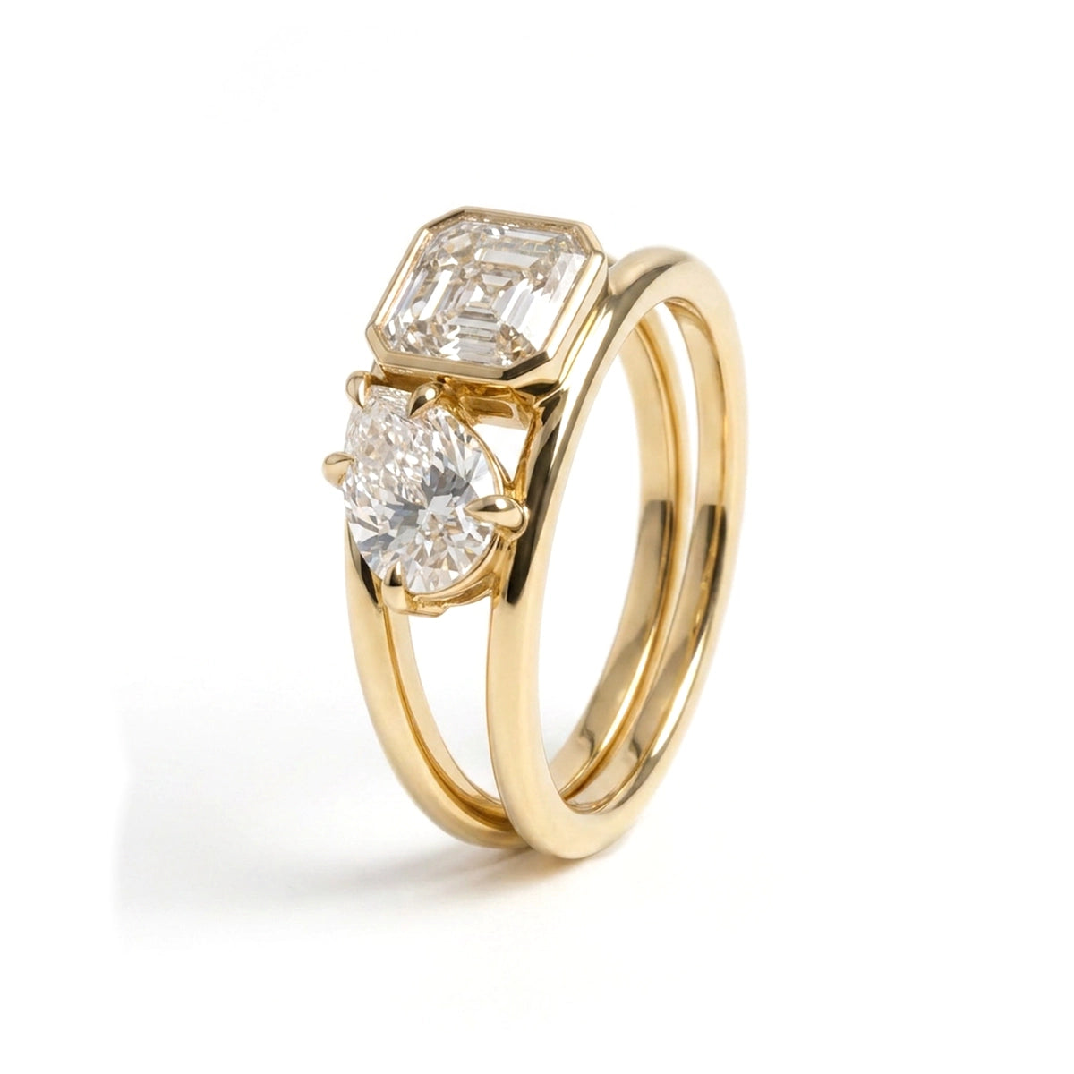 Asscher & Pear Split Shank Toi et Moi Ring — asscher and pear lab grown diamond ring in 9K, 14K or 18K gold
