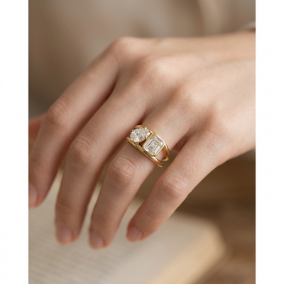 Asscher & Pear Split Shank Toi et Moi Ring — lab grown diamond ring handcrafted by Vimora Diamonds