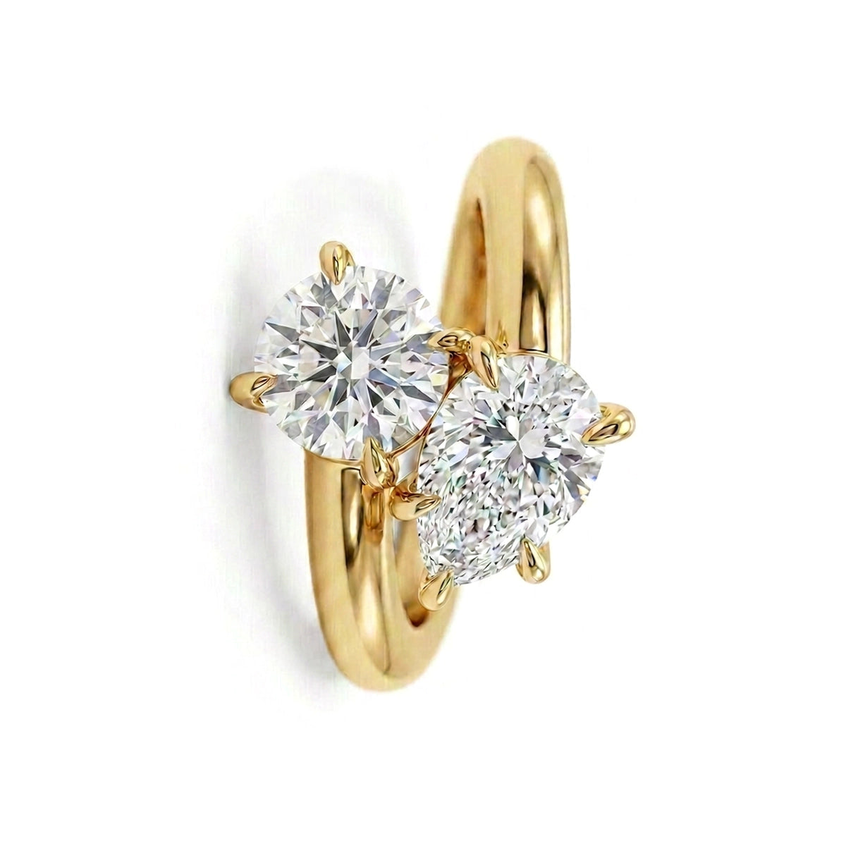 Round & Pear Bypass Toi et Moi Ring — pear and round lab grown diamond ring in 9K, 14K or 18K gold