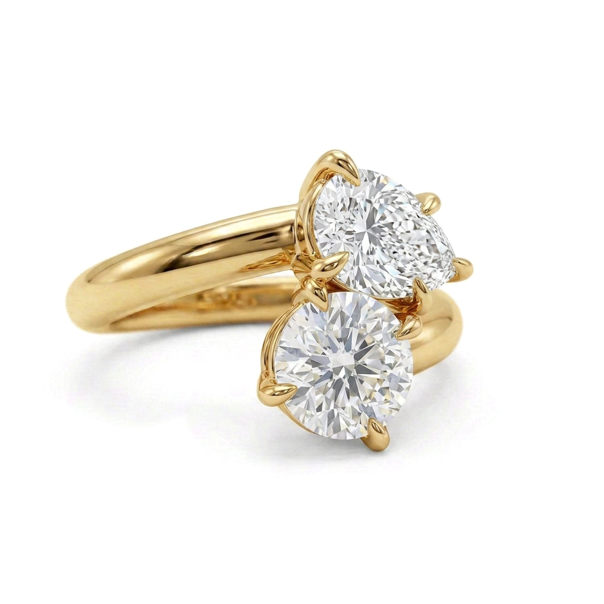 Round & Pear Bypass Toi et Moi Ring in IGI certified lab grown diamond and BIS hallmarked gold