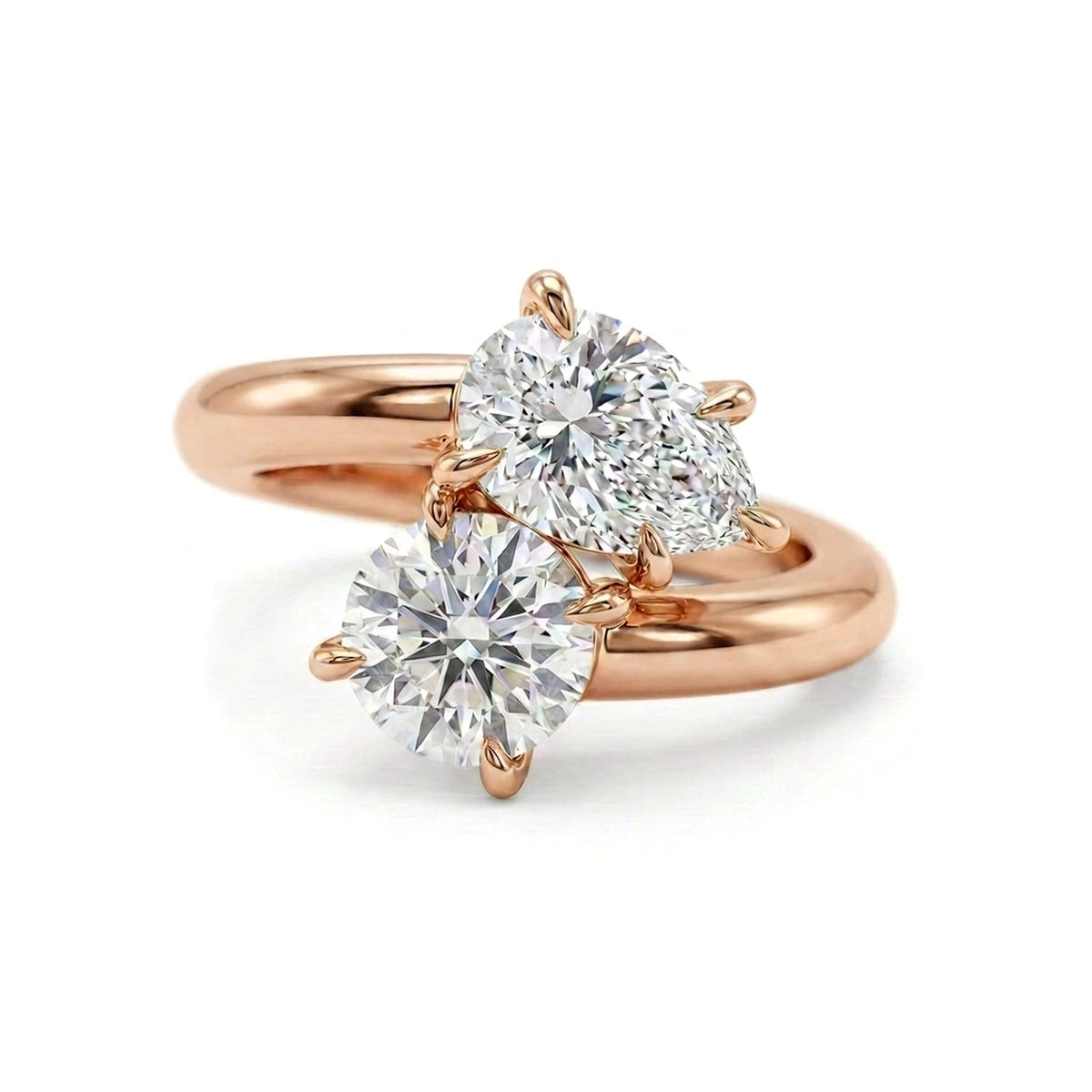 Round & Pear Bypass Toi et Moi Ring — certified lab grown diamond ring from Vimora Diamonds