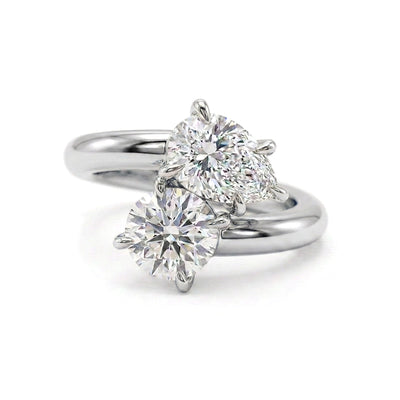Round & Pear Bypass Toi et Moi Ring — pear and round lab grown diamond ring in solid hallmarked gold