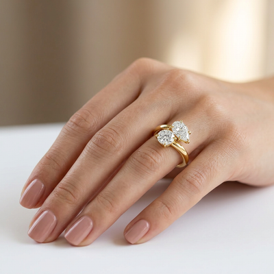 Round & Pear Bypass Toi et Moi Ring — lab grown diamond ring handcrafted by Vimora Diamonds