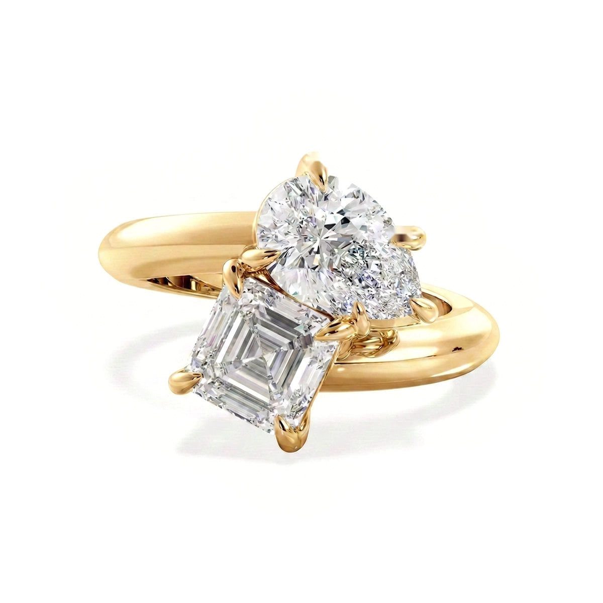 Pear & Asscher Toi et Moi Ring, Claw Set — asscher and pear lab grown diamond ring by Vimora Diamonds