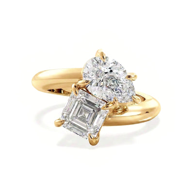 Pear & Asscher Toi et Moi Ring, Claw Set — asscher and pear lab grown diamond ring by Vimora Diamonds