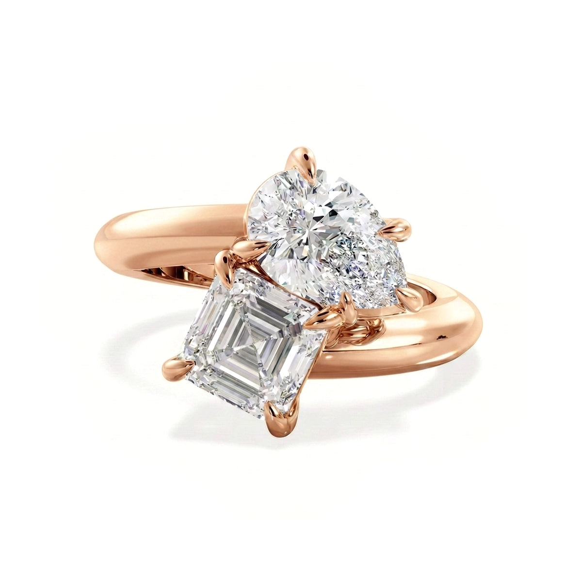 Pear & Asscher Toi et Moi Ring, Claw Set — asscher and pear lab grown diamond ring in 9K, 14K or 18K gold