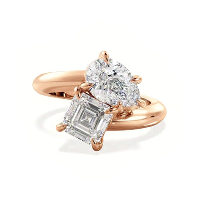 Pear & Asscher Toi et Moi Ring, Claw Set — asscher and pear lab grown diamond ring in 9K, 14K or 18K gold