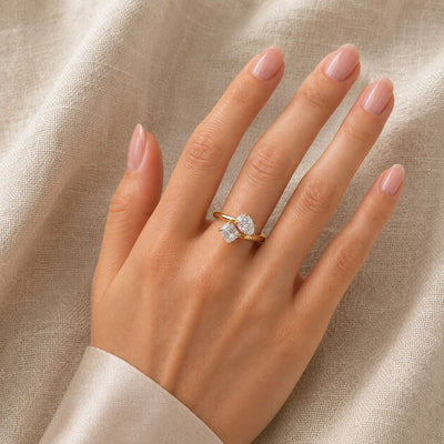 Pear & Asscher Toi et Moi Ring, Claw Set — asscher and pear lab grown diamond ring in solid hallmarked gold