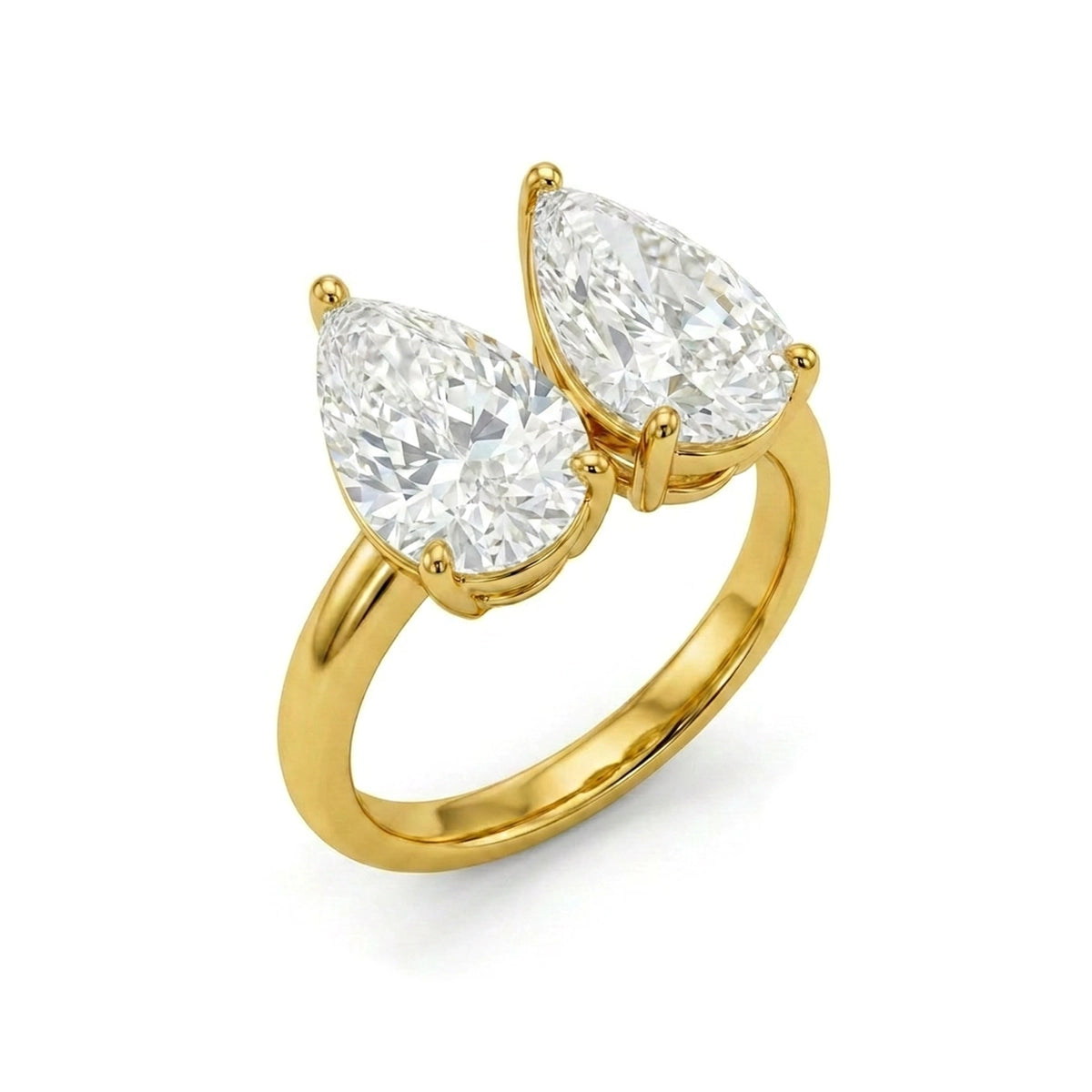 Pear Duo Wishbone Toi et Moi Ring in IGI certified lab grown diamond and BIS hallmarked gold