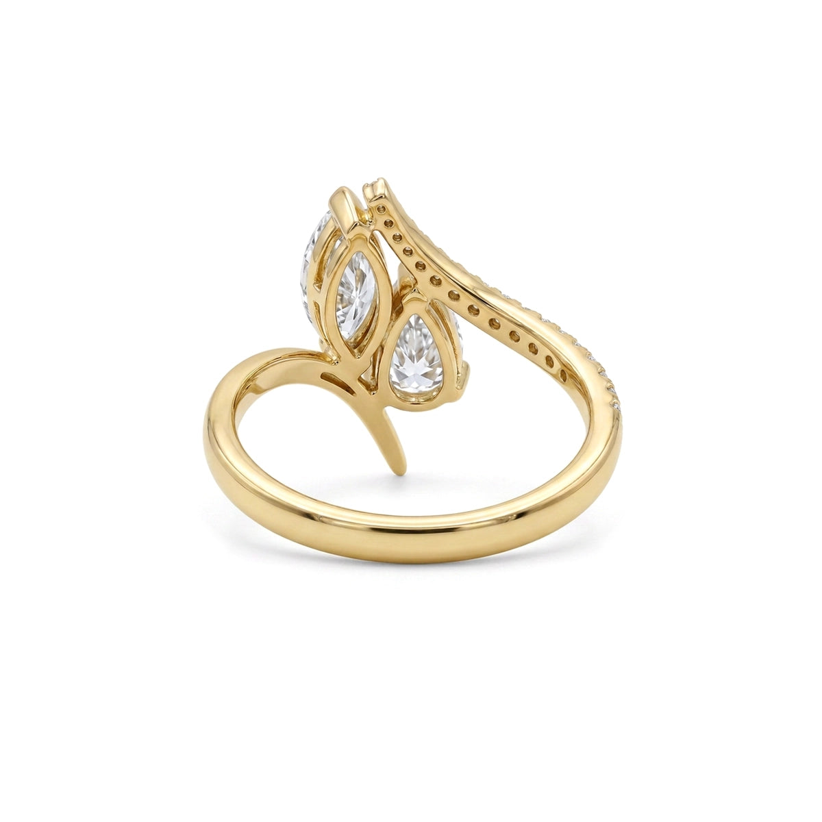 Marquise & Pear Pavé Bypass Toi et Moi Ring in IGI certified lab grown diamond and BIS hallmarked gold