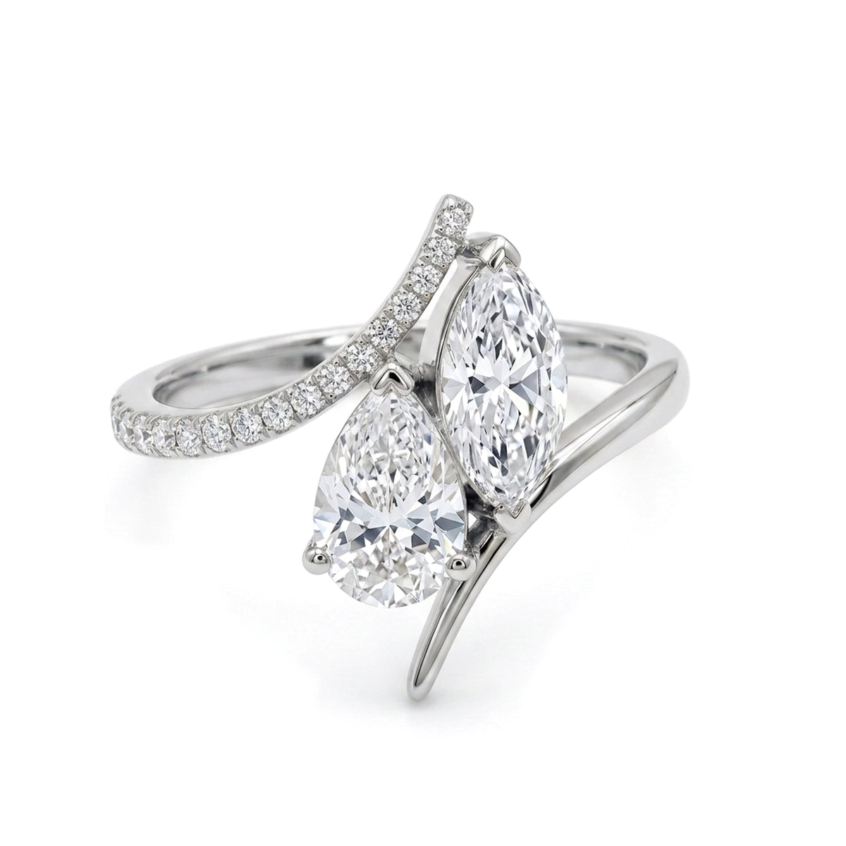 Marquise & Pear Pavé Bypass Toi et Moi Ring — certified lab grown diamond ring from Vimora Diamonds