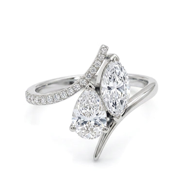 Marquise & Pear Pavé Bypass Toi et Moi Ring — certified lab grown diamond ring from Vimora Diamonds
