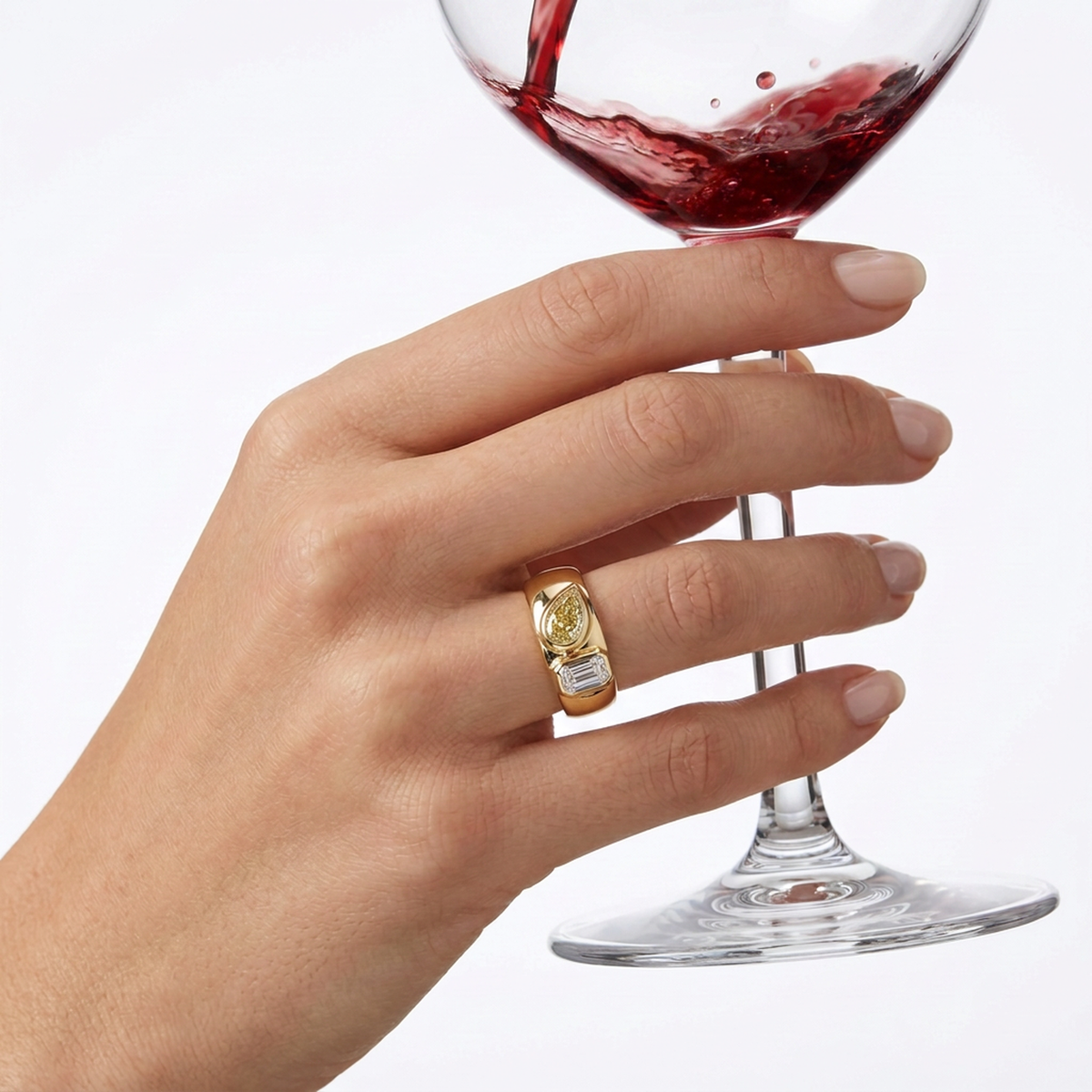 Fancy Yellow Pear & Emerald Toi et Moi Ring — lab grown diamond ring handcrafted by Vimora Diamonds