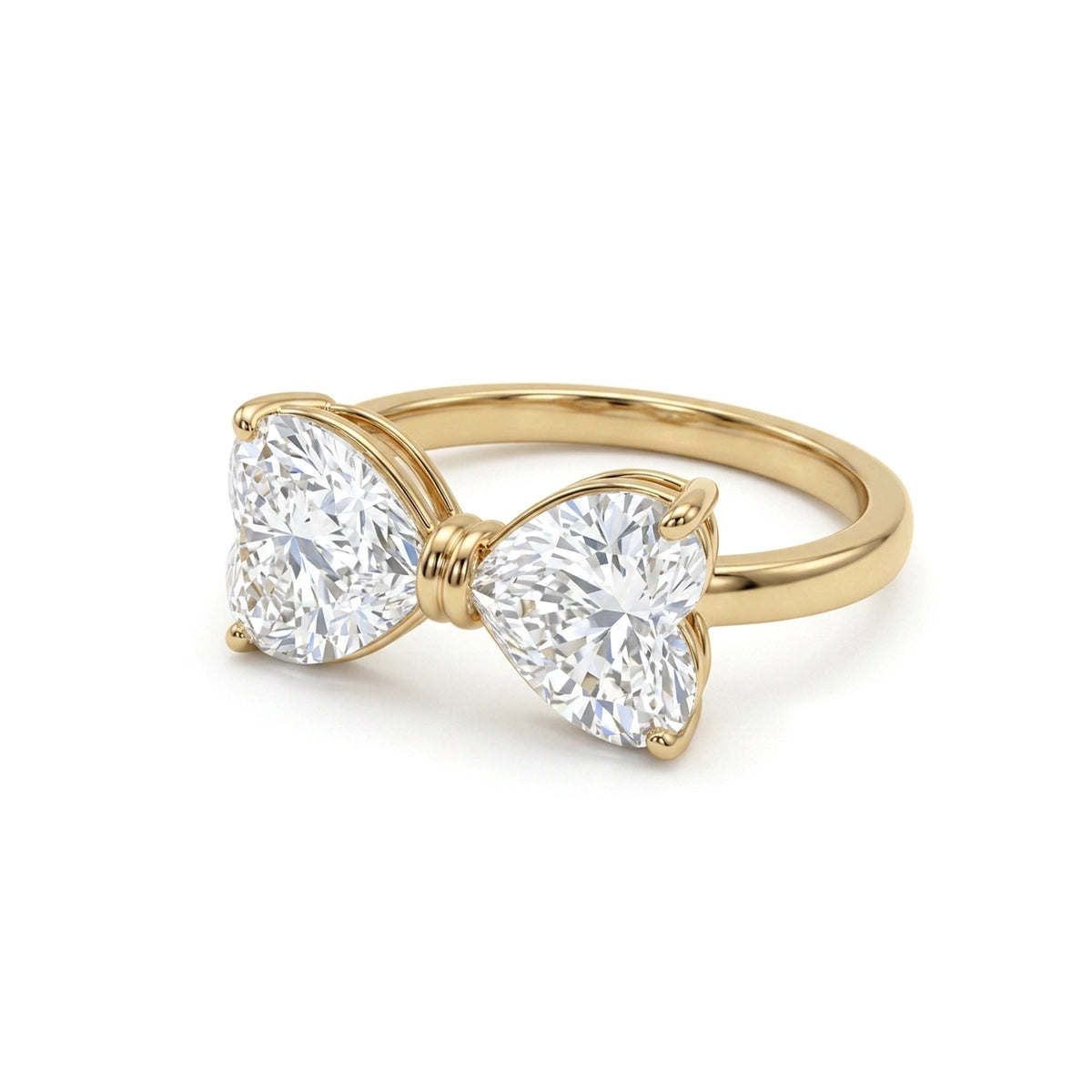 Double Heart Bow Toi et Moi Ring in IGI certified lab grown diamond and BIS hallmarked gold