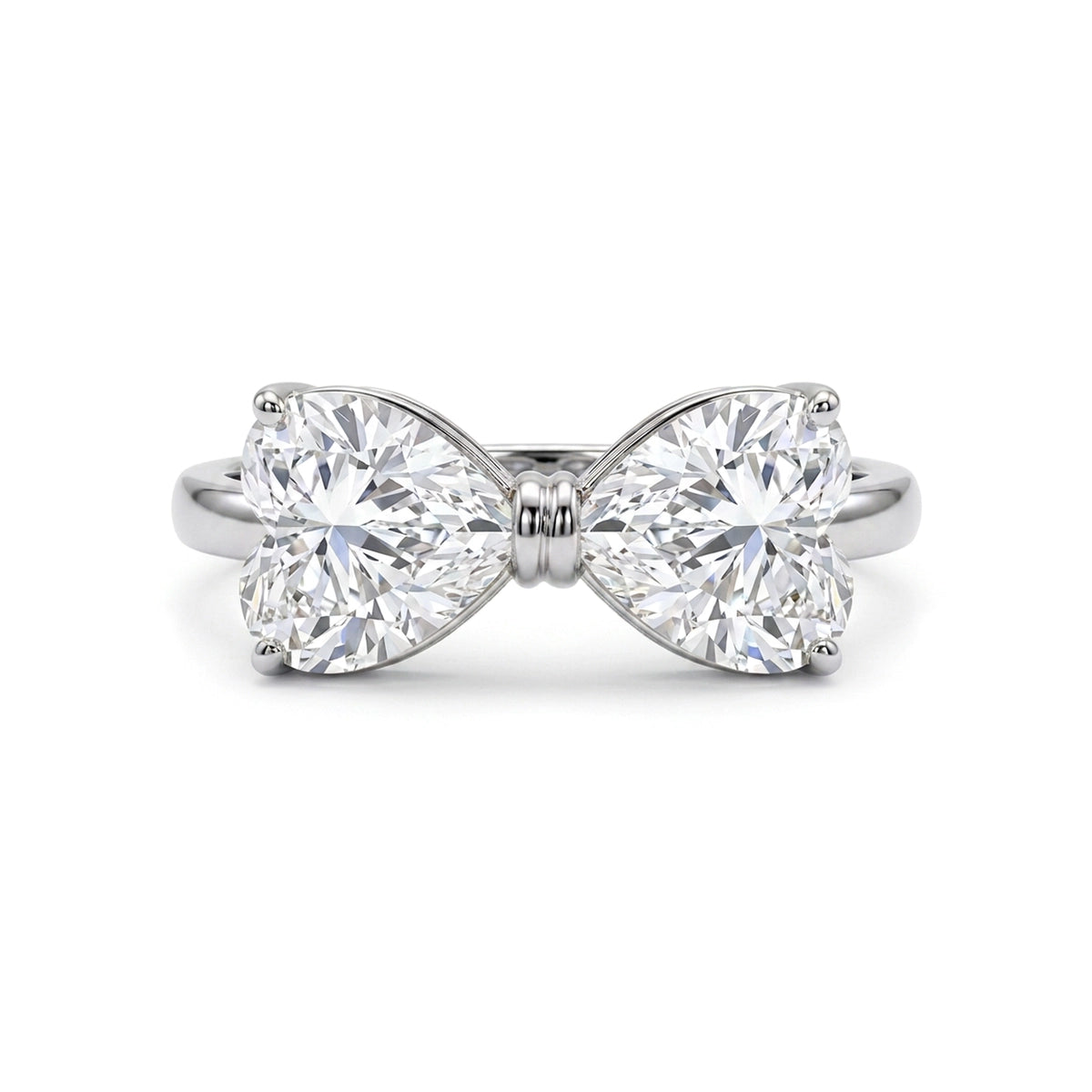Double Heart Bow Toi et Moi Ring — heart lab grown diamond ring in solid hallmarked gold