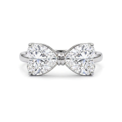 Double Heart Bow Toi et Moi Ring — heart lab grown diamond ring in solid hallmarked gold
