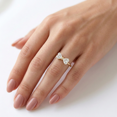 Double Heart Bow Toi et Moi Ring — lab grown diamond ring handcrafted by Vimora Diamonds