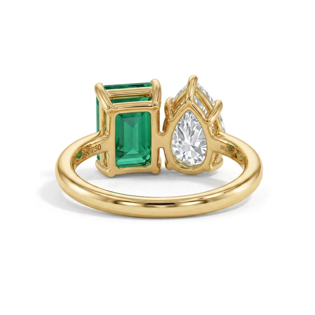 Fancy Vivid Green Emerald & Pear Toi et Moi Ring — emerald and pear lab grown diamond ring in 9K, 14K or 18K gold