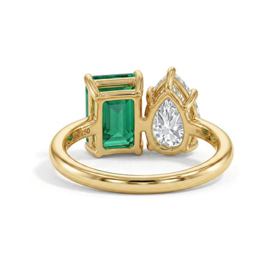 Fancy Vivid Green Emerald & Pear Toi et Moi Ring — emerald and pear lab grown diamond ring in 9K, 14K or 18K gold