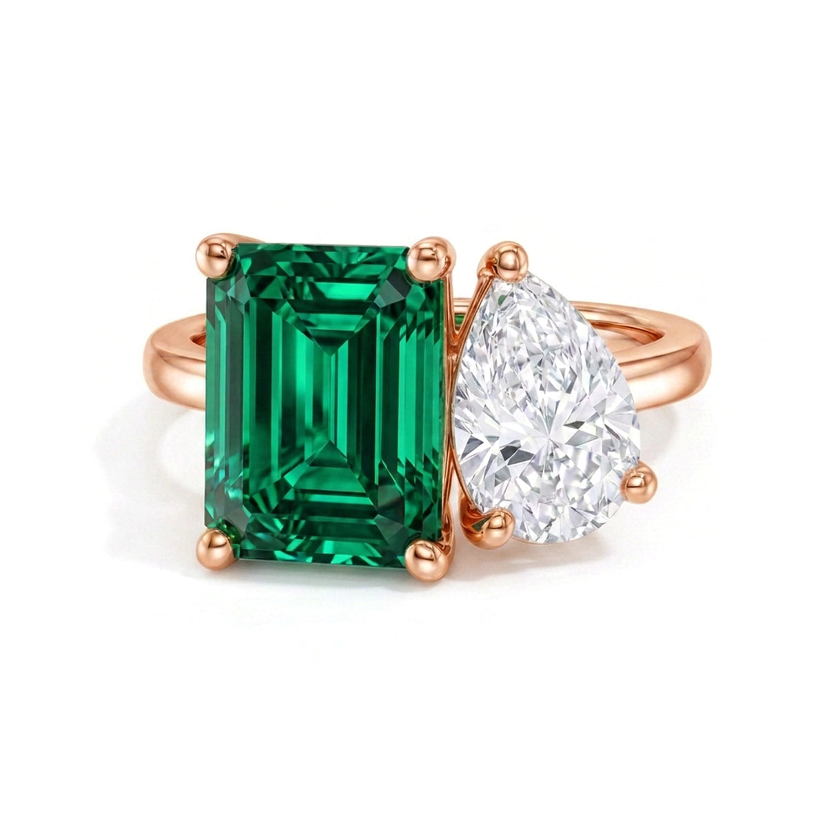 Fancy Vivid Green Emerald & Pear Toi et Moi Ring — certified lab grown diamond ring from Vimora Diamonds